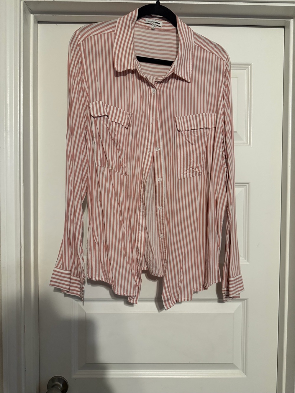 Fashion Nova Blush Pink & White Vertical Stripe Button-Down Shirt